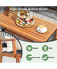 4 Pieces Acacia Wood Patio Conversation Table and Chair Set with Hand Woven Rope