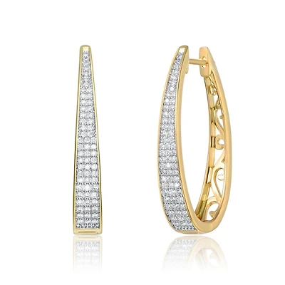 14K Gold Plated Cubic Zirconia Pave Oblong Oval Hoop Earrings