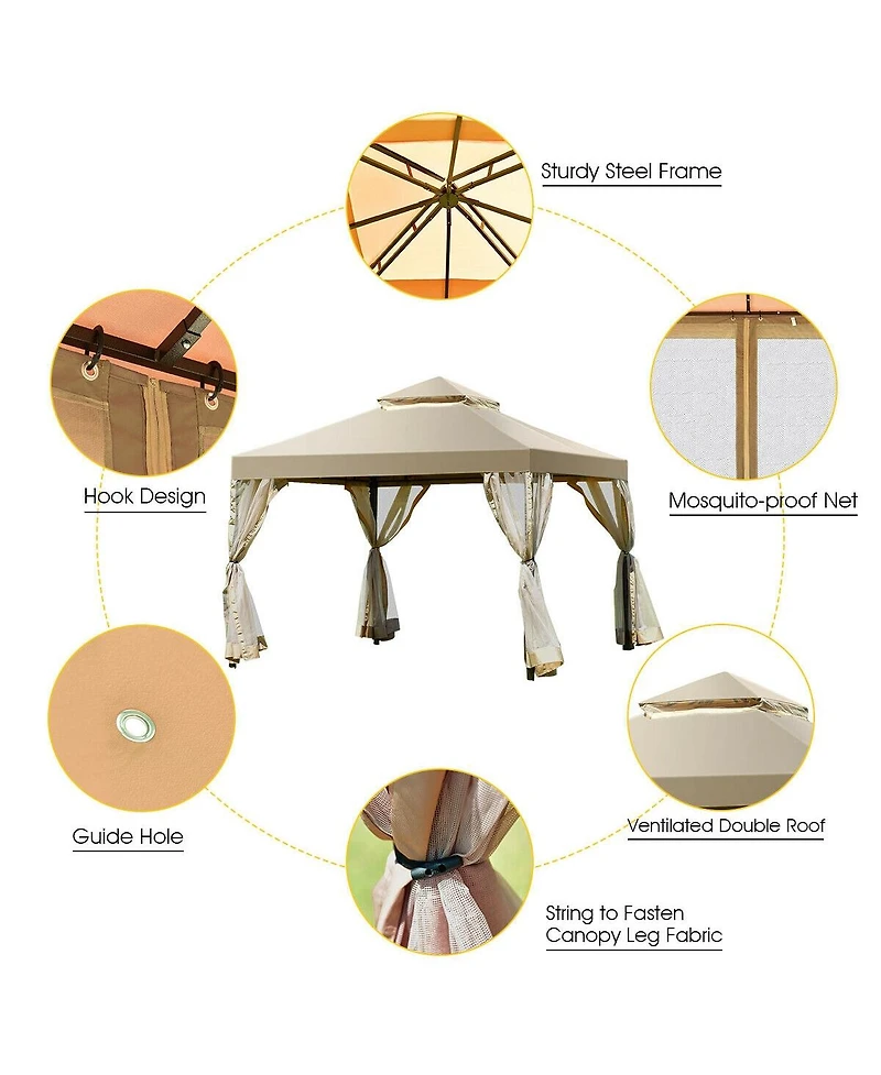 Sugift Outdoor 2-Tier 10 Feet x 10 Feet Screw-free Structure Shelter Gazebo Canopy
