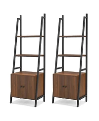 2 Pcs Ladder Shelf Industrial Bookcase with Cabinet Metal Frame for Living Room