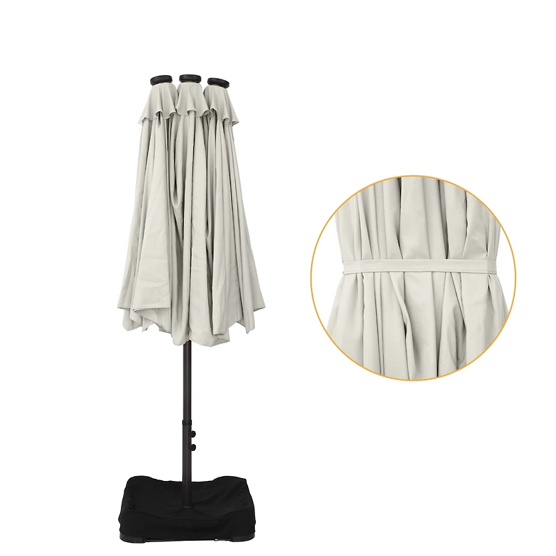 Casainc Outdoor Double-Sided Rectangular Led Light Market Umbrella With Base and Cover