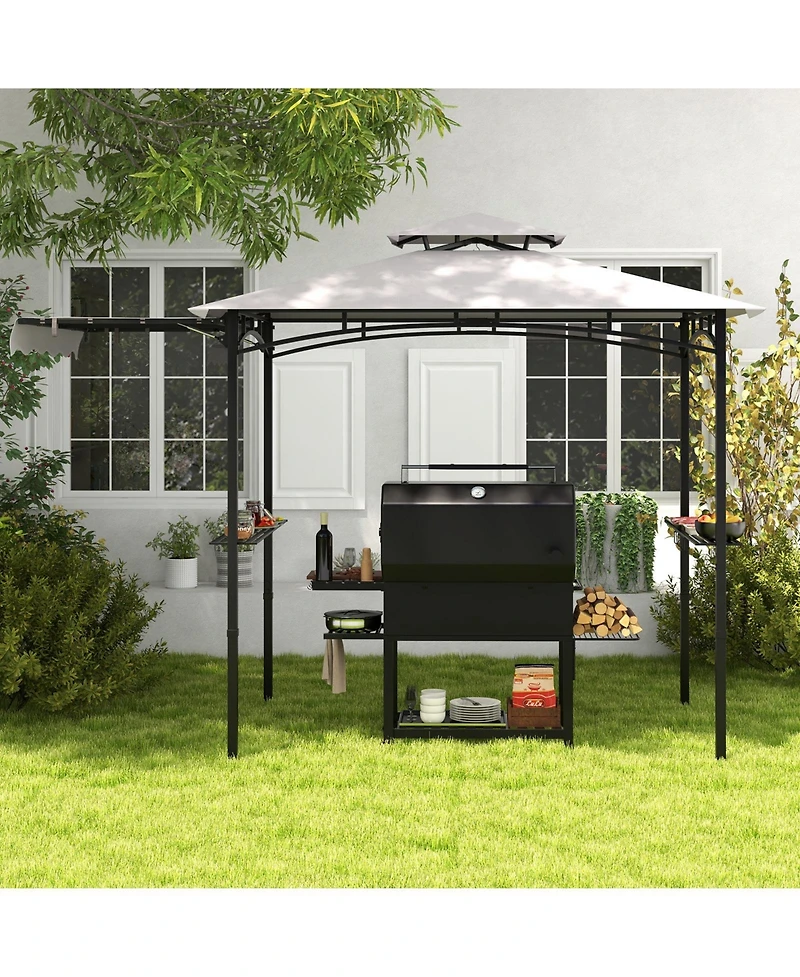 10.5 x 5 Ft Grill Gazebo with Side Awning and Double-Tiered Top-Gray