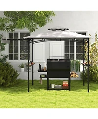 10.5 x 5 Ft Grill Gazebo with Side Awning and Double-Tiered Top-Gray