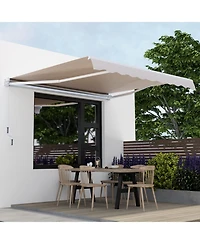 Sugift Outdoor Manual Retractable Awning Cover Shelter Patio Sun Shade-Beige