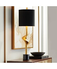 Possini Euro Design Minerva 32" Tall Large Modern Glam End Table Lamp Gold Leaf Finish Marble Single Living Room Bedroom Bedside