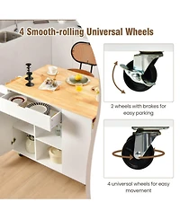 Sugift Drop-Leaf Kitchen Island Cart with Rubber Wood Top