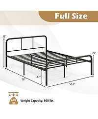 Full Bed Frame with Headboard and Footboard No Box Spring Needed-Black