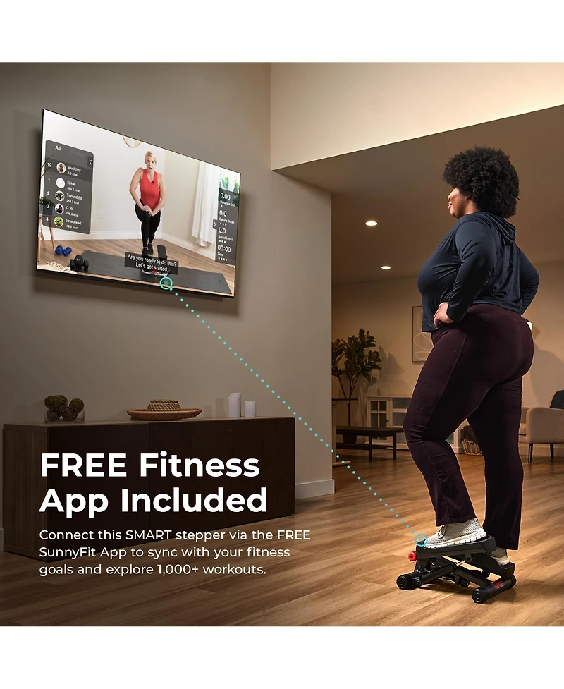 Sunny Health & Fitness Mini Stepper, Low-Impact Stair Step Cardio Equipment with Resistance Bands, Performance Digital Monitor, and SunnyFit App Bluet