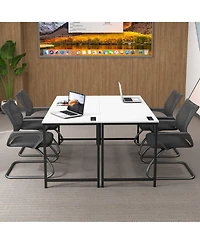 Set of 2 Meeting Room Desk with Charging Station & Headphone Hook Metal Frame