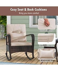 3 Pcs Rocking Bistro Set with Removable Cushions & Tempered Glass Top Coffee Table