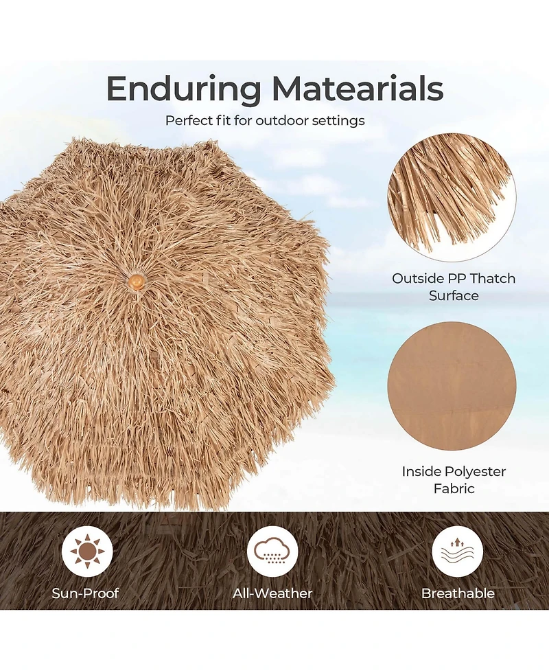 6.5 Ft Hula Thatched Tiki Beach Umbrella 30° Tilting Hawaiian Style Umbrella