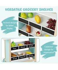 Kids Ice Cream Cart Wooden Toddler Farmers Market Stand W/ Chalkboard & Storage