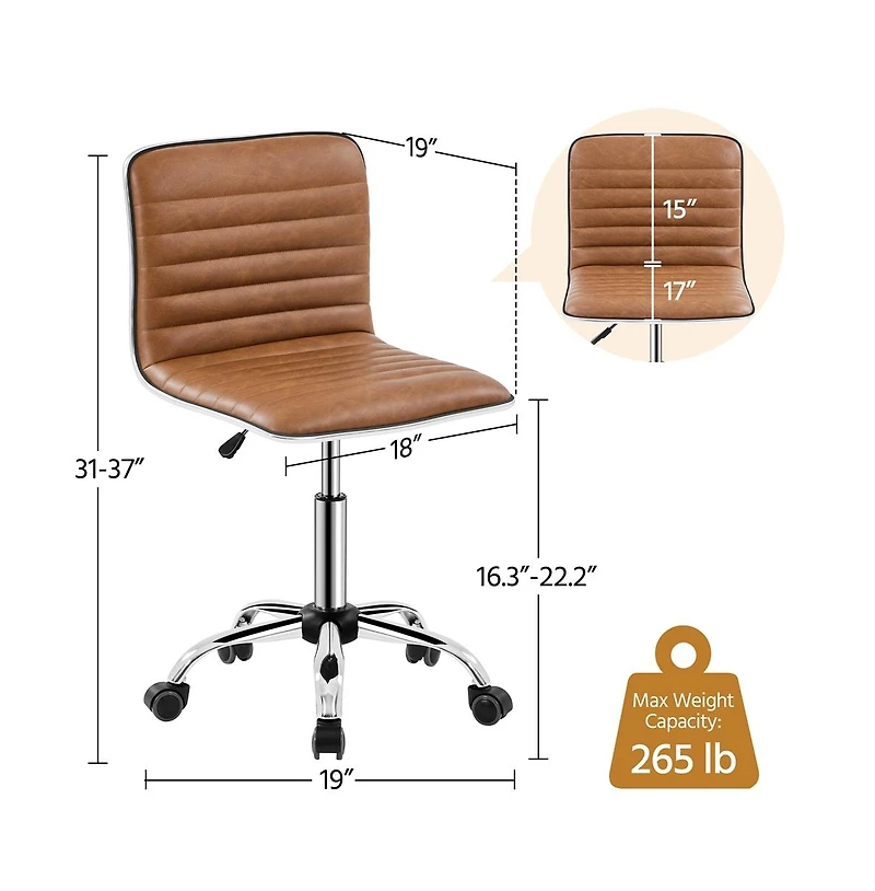 Yaheetech Pu Leather Low Back Swivel Armless Office Chair