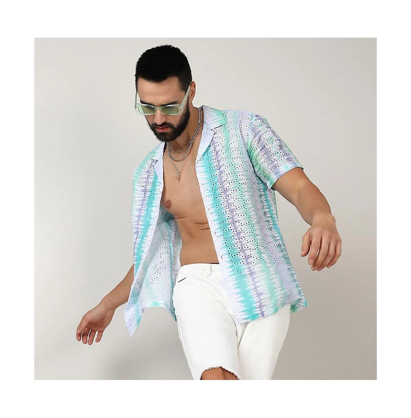 Men's Sea Green & Lavender Horizontal Tie-Dye Shirt