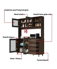 Famapy Kitchen Dining Food Pantries Sideboard with 4-Drawers and Glass Doors