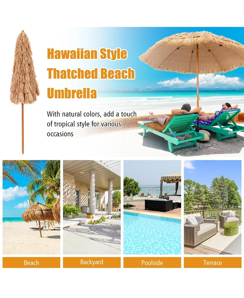 Skonyon 8 Feet Patio Thatched Tiki Umbrella Hawaiian Hula Beach Umbrella