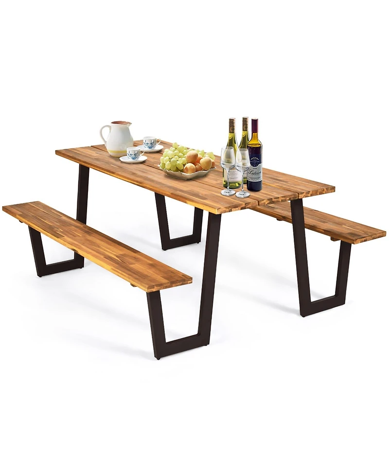 Patented 70 Inch Dining Table Set with Seats and Umbrella Hole