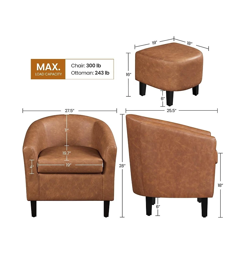 Yaheetech Contemporary Faux Leather Club Chair and Ottoman Set