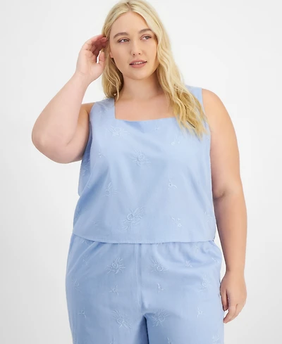 And Now This Trendy Plus Square-Neck Embroidered Tank, Exclusively at Macy's