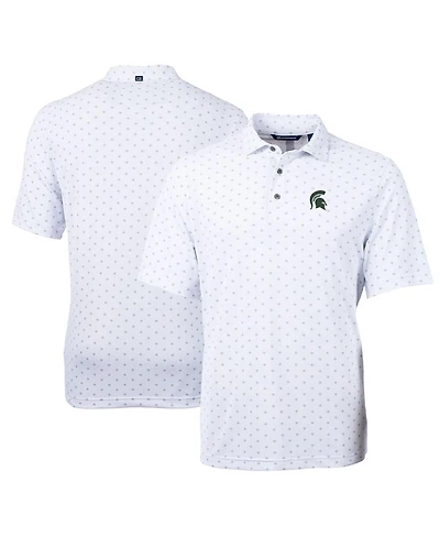 Cutter & Buck Men's White Michigan State Spartans Virtue Eco Pique Tile Print Polo