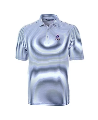 Cutter & Buck Men's Blue New England Patriots Throwback Logo Virtue Eco Pique Stripe Polo