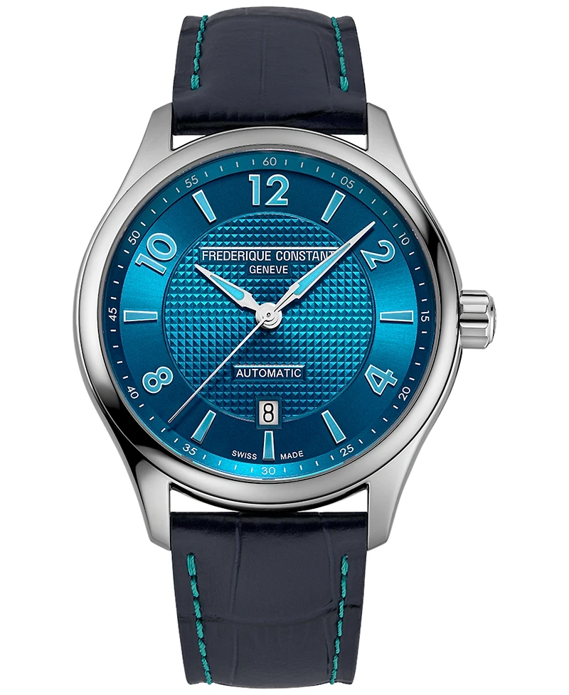 Frederique Constant Men's Swiss Automatic Runabout Blue Leather Strap Watch 42mm