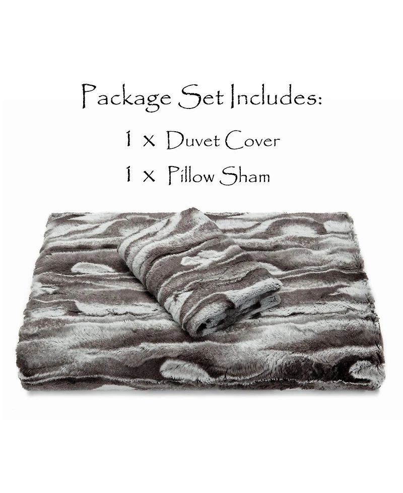 Chanasya Premium Faux Fur Duvet Cover Set - & Minky Blanket (68” x 90”) 1 Pillow Sham (20” 26”)