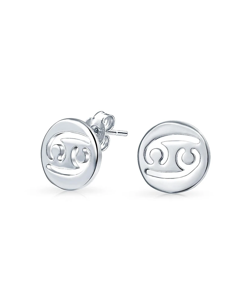 Bling Jewelry Tiny Simple Round Astrology Cancer Horoscope Zodiac Stud Earrings Sterling Silver