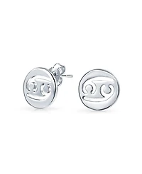 Bling Jewelry Tiny Simple Round Astrology Cancer Horoscope Zodiac Stud Earrings Sterling Silver
