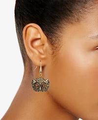 Patricia Nash Gold-Tone Tiger's Eye Owl Head Drop Earrings