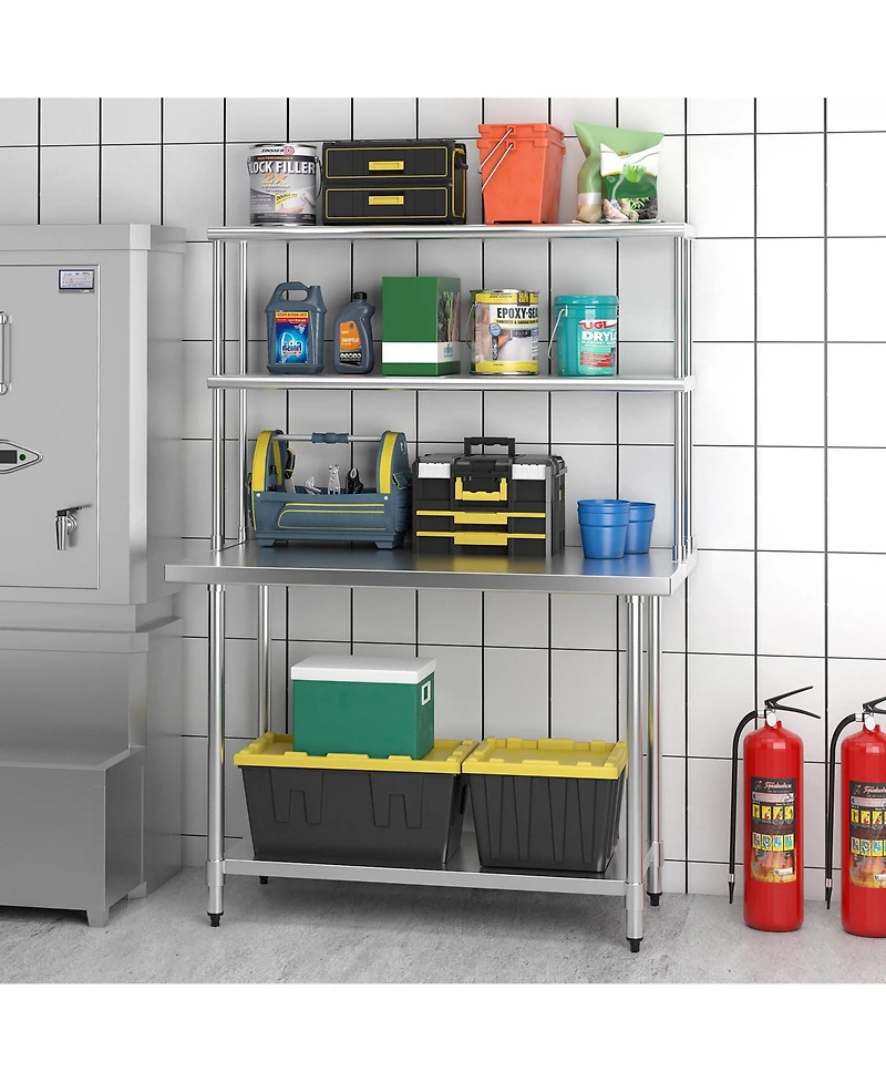 48 x 12 Inch Kitchen Stainless Steel Over shelf with Adjustable Lower Shelf