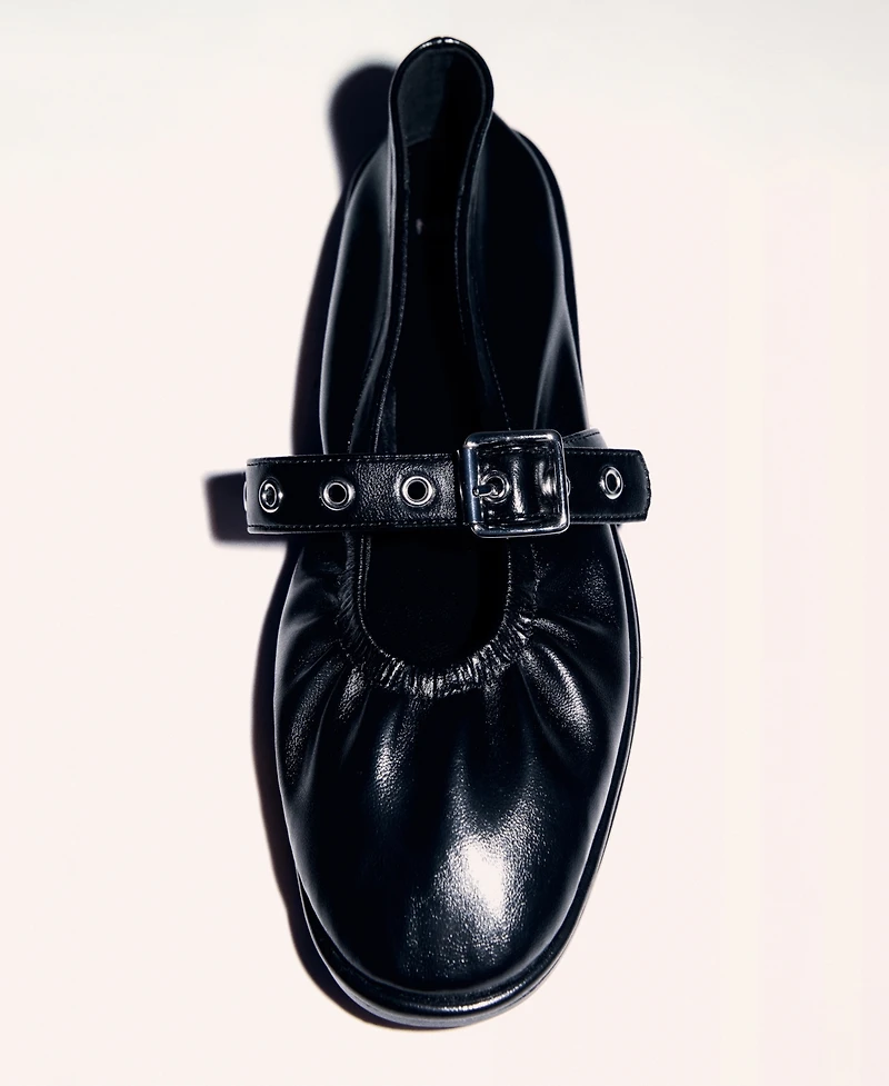 Mango Women's Round Toe Buckle Ballerinas