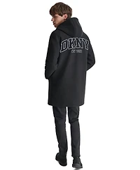 Dkny Men's Tufted-Chenille Logo Applique Long Hooded Stadium Coat