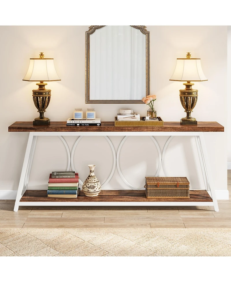 Tribesigns 70.9 inch Extra Long Console Table, Industrial Sofa Table Behind Couch with 2 Tier Storage Shelf, Narrow Entryway Hallway Accent