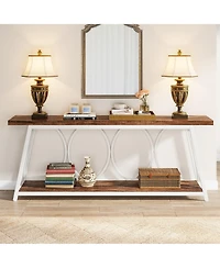 Tribesigns 70.9 inch Extra Long Console Table, Industrial Sofa Table Behind Couch with 2 Tier Storage Shelf, Narrow Entryway Hallway Accent