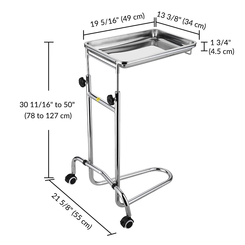 Mobile Mayo Stainless Steel Tray Stand Medical Doctor Tattoo Spa Salon Equipment
