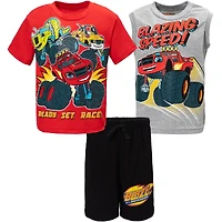 Blaze and the Monster Machines Toddler Boys Pullover T-Shirt Tank Top and Bike Shorts French Terry 3 Piece Outfit Set