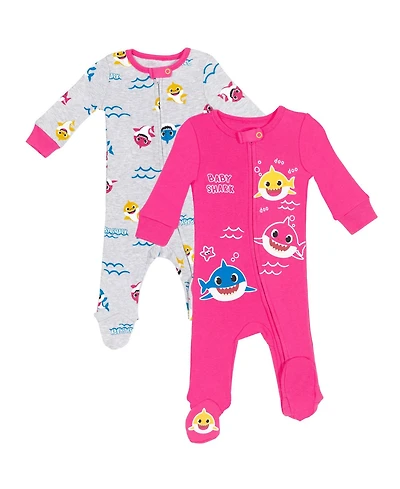 Baby Shark Girls Pinkfong 2 Pack Zip Up Sleep N' Play Coveralls