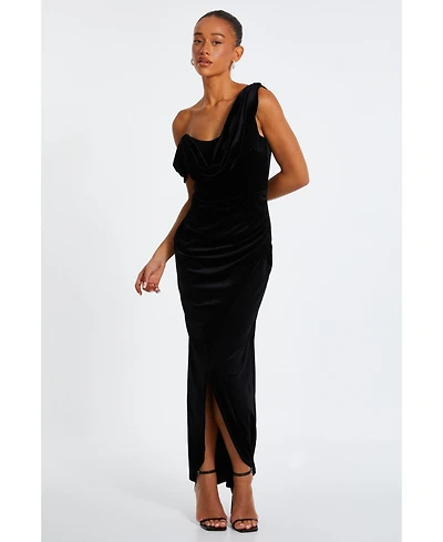 Quiz Women's Velvet Asymmetric Cowl Detail Maxi Dress