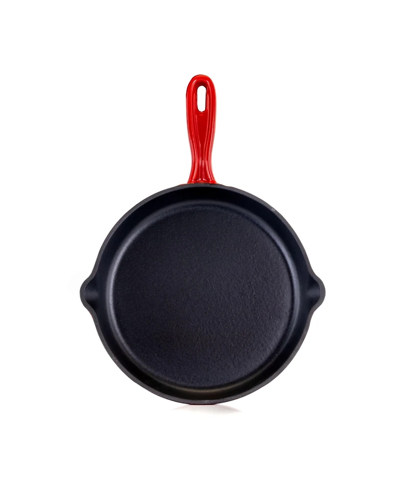 MegaChef Round 10.25 Inch Enameled Cast Iron Skillet in Red