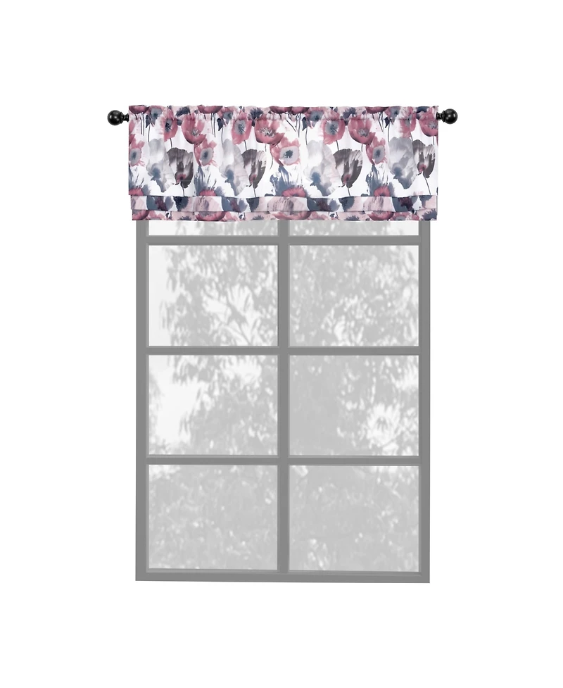 Kate Aurora Garden Chic Watercolor Poppy Field Floral Rod Pocket Valance
