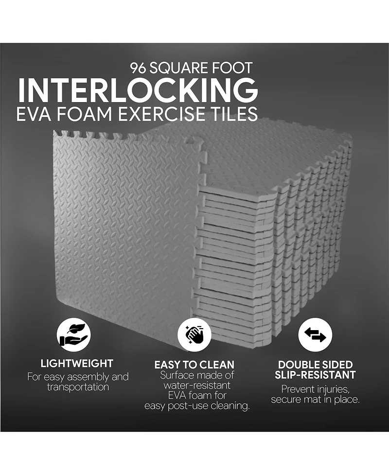 BalanceFrom Fitness 96 Sq Ft Interlocking Eva Foam Exercise Mat Tiles, Gray