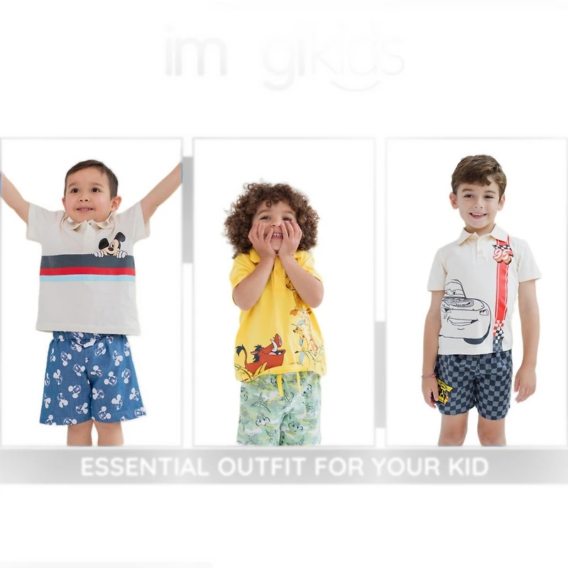 Disney Boys Lion King Mickey Mouse Cars Polo Shirt and Shorts Outfit Set