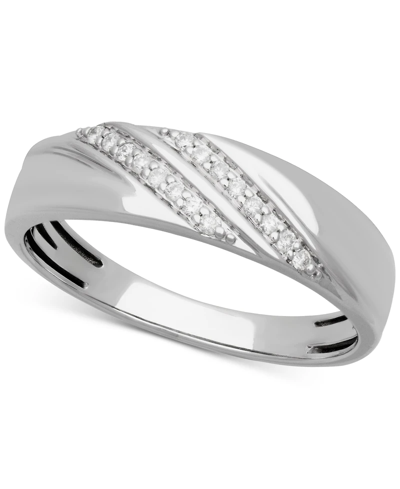 Men's Diamond Diagonal Two Row Wedding Band (1/10 ct. t.w.) 14k White Gold