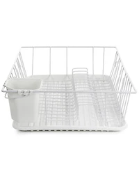 MegaChef 17.5 Inch White Single Level Dish Rack with 14 Plate Positioners and a Detachable Utensil Holder