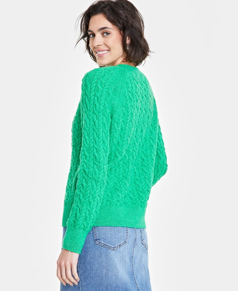 On 34th Women's Cozy Cable-Knit Crewneck Sweater, Created for Macy's