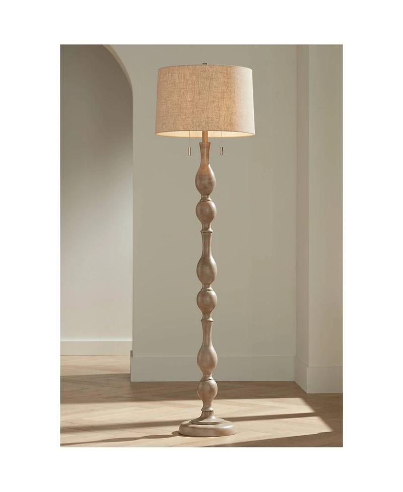 Barnes and Ivy Tuscan Chic 62 1/2" Tall Standing Floor Lamp Pull Chain Gray Natural Faux Wood Finish Living Room Bedroom House
