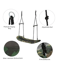 Saucer Tree Swing Surf Kids Outdoor Adjustable Oval Platform Set w/ Handle Green