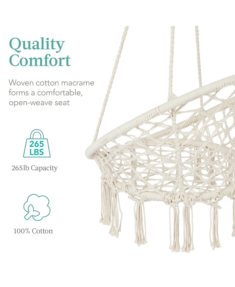 Best Choice Products Handwoven Cotton Macrame Hammock Hanging Chair Swing for Indoor & Outdoor Use w/ Backrest