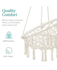 Best Choice Products Handwoven Cotton Macrame Hammock Hanging Chair Swing for Indoor & Outdoor Use w/ Backrest